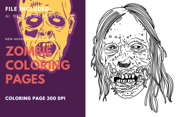 A Zombie Rotten Face Coloring Page Graphic as a Client-Ready Template