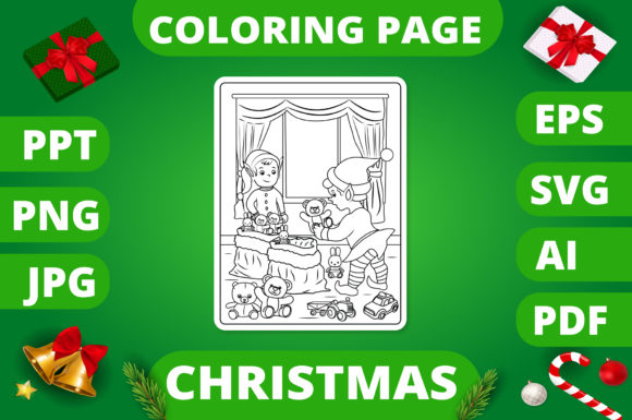 Christmas Coloring Page Graphics for Kids & Small Business Branding
