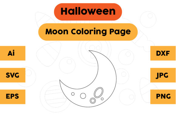 Halloween Coloring Page Moon 02 Graphics for Editorial Content