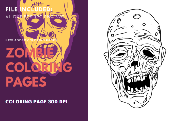 Old Zombie Face Coloring Page for Graphics & Graphic Templates