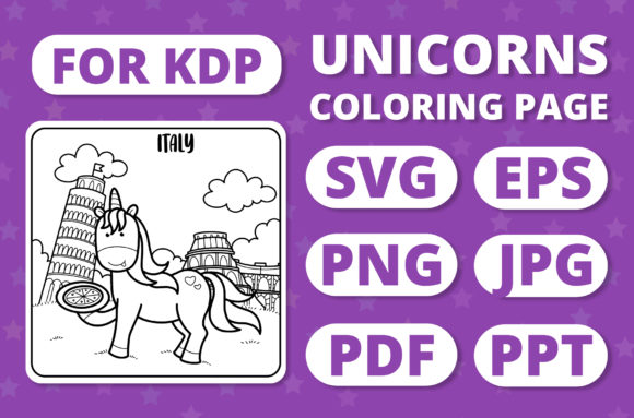 Traveling Unicorns: A Versatile Graphic Design Asset for Coloring Pages